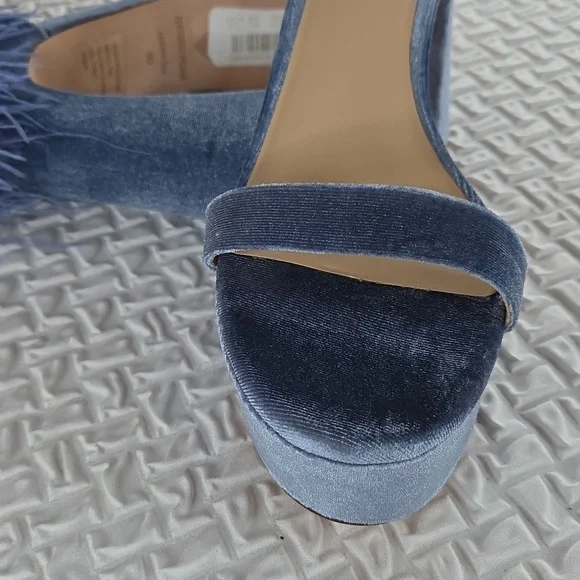 Antonio Melani Womans Powder Blue Platforms  9 Ostrich Feathers Leather Velvet - Picture 10 of 12